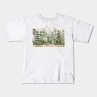 Watercolor Pine Forest on Mountain Kids T-Shirt